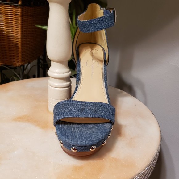 New Jessica Simpson Denim Studded Wedge Heels - Picture 5 of 12